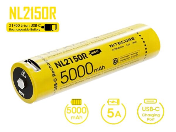 NiteCore 21700 NL2150R - 5000mAh, ioni di litio 3,7V - 3,6V