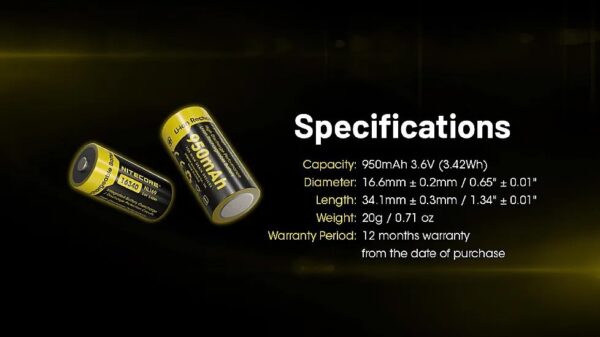 Nitecore NL169 950mAh CR123 Ricaricabile 16340 Battery