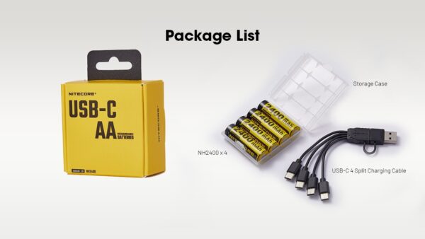 NITECORE BATTERIE RICARICABILI DA 2400mAh USB-C CONF. 4 (NC-NH2400)