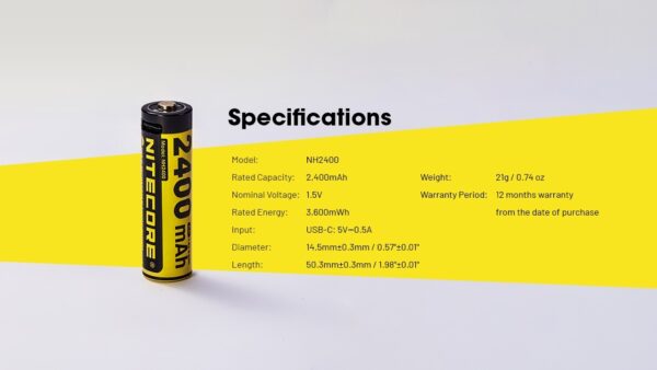 NITECORE BATTERIE RICARICABILI DA 2400mAh USB-C CONF. 4 (NC-NH2400)