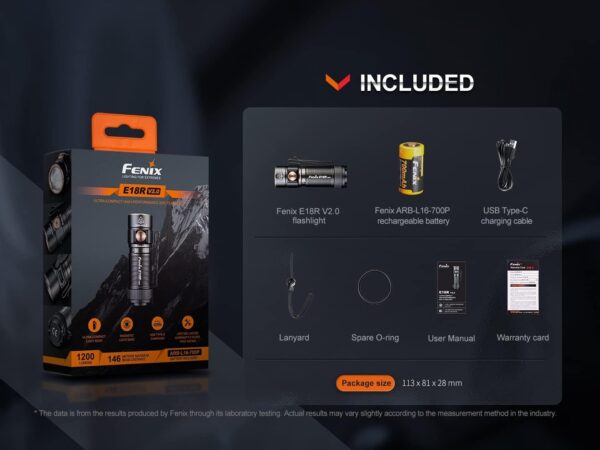 FENIX E18R v2.0, mini torcia EDC ricaricabile 1200 lumen 146 m